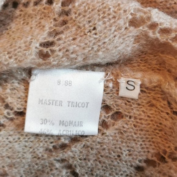 Vintage 70s Short Sleeve Light Weight Heathered Camel Cardigan Sweater S - Picture 7 of 8